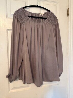 Alex & Lili Plus Size 3X Grey Smocked Blouse